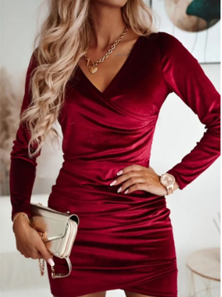Women’s Wrap Dress - V-Neck Long Sleeve - Elegant Mini Cocktail Outfit by Lumina Vancouver