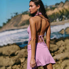 Women’s Bodycon Mini Dress – Cowl Neck – Open Back – Ruched – Slim Fit Evening Wear by Lumina Vancouver