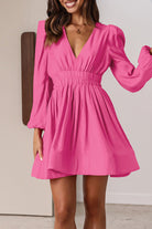 Women's Mini Dress - V-Neck - Long Puff Sleeves - Flared Skirt - Fitted Waist by Lumina Vancouver