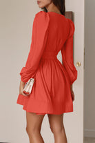 Women's Mini Dress - V-Neck - Long Puff Sleeves - Flared Skirt - Fitted Waist by Lumina Vancouver