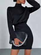 Women's Mini Dress - Fitted Silhouette - Long Sleeve Open Back Tie Detail - Elegant Satin by Lumina Vancouver