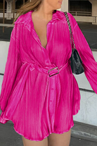 Women's Pleated Mini Shirt Dress - Button Down - Long Sleeve - Belted Waist by Lumina Vancouver