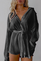 Women's Pleated Mini Shirt Dress - Button Down - Long Sleeve - Belted Waist by Lumina Vancouver