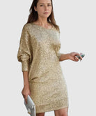 Women's Sequin Dress - Knee-Length - Long Sleeve - Round Neck - Elegant Party Wear by Lumina Vancouver