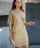 Women's Sequin Dress - Knee-Length - Long Sleeve - Round Neck - Elegant Party Wear by Lumina Vancouver