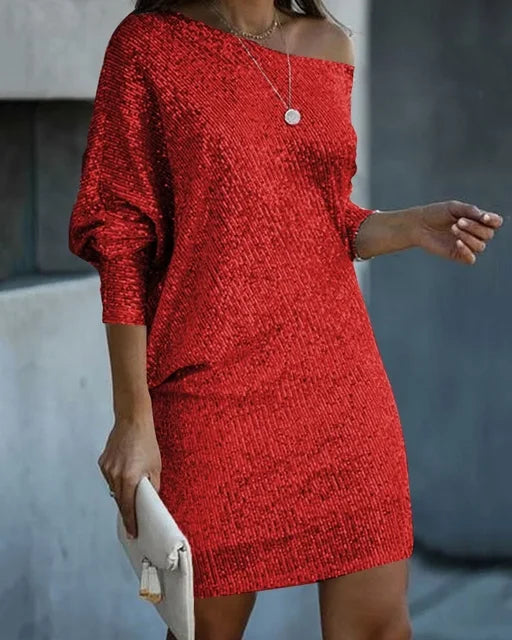 Women's Sequin Dress - Knee-Length - Long Sleeve - Round Neck - Elegant Party Wear by Lumina Vancouver