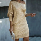 Women's Sequin Dress - Knee-Length - Long Sleeve - Round Neck - Elegant Party Wear by Lumina Vancouver
