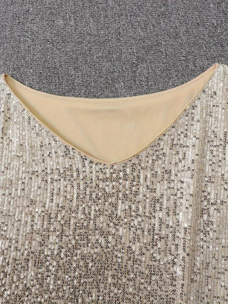 Women's Sequin Dress - Knee-Length - Long Sleeve - Round Neck - Elegant Party Wear by Lumina Vancouver