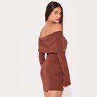 Women’s Off-Shoulder Dress – Slim Fit – Ribbed Knit – Button Front Mini – Long Sleeve by Lumina Vancouver