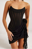 Women’s Corset Mini Dress – Strapless – Sheer Fabric – Boned Bodice – Draped Detail by Lumina Vancouver