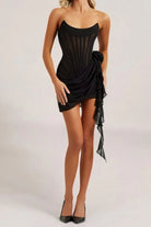 Women’s Corset Mini Dress – Strapless – Sheer Fabric – Boned Bodice – Draped Detail by Lumina Vancouver