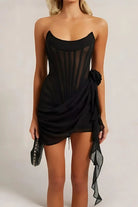 Women’s Corset Mini Dress – Strapless – Sheer Fabric – Boned Bodice – Draped Detail by Lumina Vancouver