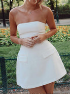 Women's Strapless Mini Dress - A-Line Silhouette - Fitted Waist - Flap Pocket Detail by Lumina Vancouver