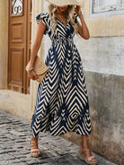 Women's Dress - Sleeveless V-Neck - Cinched Waist - Ruffled Hem - Geometric Pattern by Lumina Vancouver