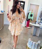 Women’s Short Dress – Chiffon – V-Neck – Ruched Waist – Floral – Bishop Sleeve by Lumina Vancouver