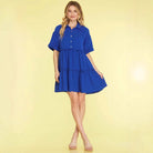 Women’s Mini Dress – Cotton Linen Blend – Loose Fit – Tiered – Collared Short Sleeve by Lumina Vancouver