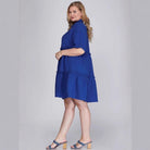 Women’s Mini Dress – Cotton Linen Blend – Loose Fit – Tiered – Collared Short Sleeve by Lumina Vancouver