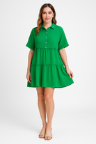 Women’s Mini Dress – Cotton Linen Blend – Loose Fit – Tiered – Collared Short Sleeve by Lumina Vancouver