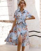 Women's Shirt Dress - Button Down - Short Sleeve - Floral Print - Tie Waist by Lumina Vancouver