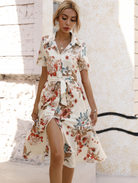 Women's Shirt Dress - Button Down - Short Sleeve - Floral Print - Tie Waist by Lumina Vancouver