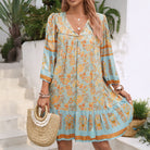 Women’s Boho Dress – V-Neck – Floral Print – Tiered Hem – Cotton Blend – 3/4 Sleeve by Lumina Vancouver