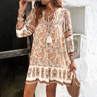 Women’s Boho Dress – V-Neck – Floral Print – Tiered Hem – Cotton Blend – 3/4 Sleeve by Lumina Vancouver