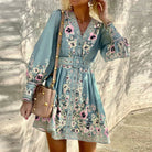 Women's Mini Dress - A-Line Fit - V-Neck - Long Puff Sleeves - Floral Belted Waist by Lumina Vancouver