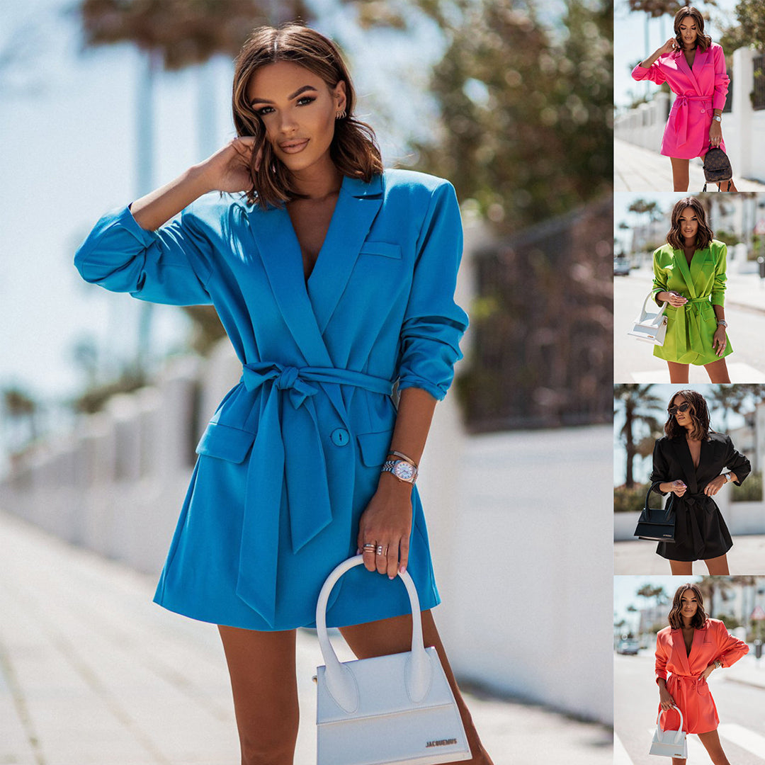 Women's Blazer Dress - Tailored Fit - Notched Lapel - Belted Waist - Long Sleeve - Mini Length - Elegant & Versatile by Lumina Vancouver