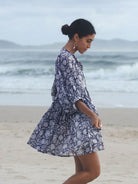 Women's Dress - Flowy Bohemian Style - Three-Quarter Sleeve - Floral Print Casual Wear by Lumina Vancouver