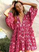 Women's Dress - Flowy Bohemian Style - Three-Quarter Sleeve - Floral Print Casual Wear by Lumina Vancouver
