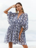 Women's Dress - Flowy Bohemian Style - Three-Quarter Sleeve - Floral Print Casual Wear by Lumina Vancouver