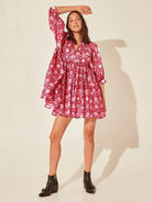 Women's Dress - Flowy Bohemian Style - Three-Quarter Sleeve - Floral Print Casual Wear by Lumina Vancouver