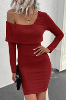 Women's Off-Shoulder Bodycon Mini Dress - Long Sleeve - Ribbed Textured Elegant Fit by Lumina Vancouver