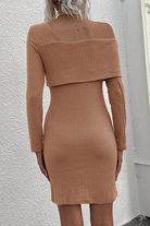 Women's Off-Shoulder Bodycon Mini Dress - Long Sleeve - Ribbed Textured Elegant Fit by Lumina Vancouver