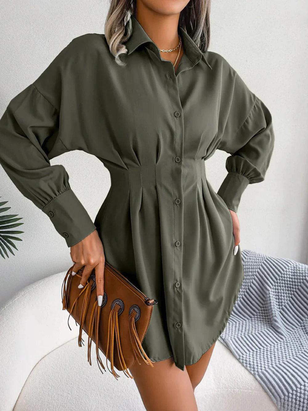 Women's Shirtdress - Tailored Fit - Mini Length - Button-Up Long Sleeve Elegant Wear by Lumina Vancouver