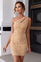 Women's One-Shoulder Mini Dress - Sequin Fitted - Cutout Design - Chain Detail by Lumina Vancouver