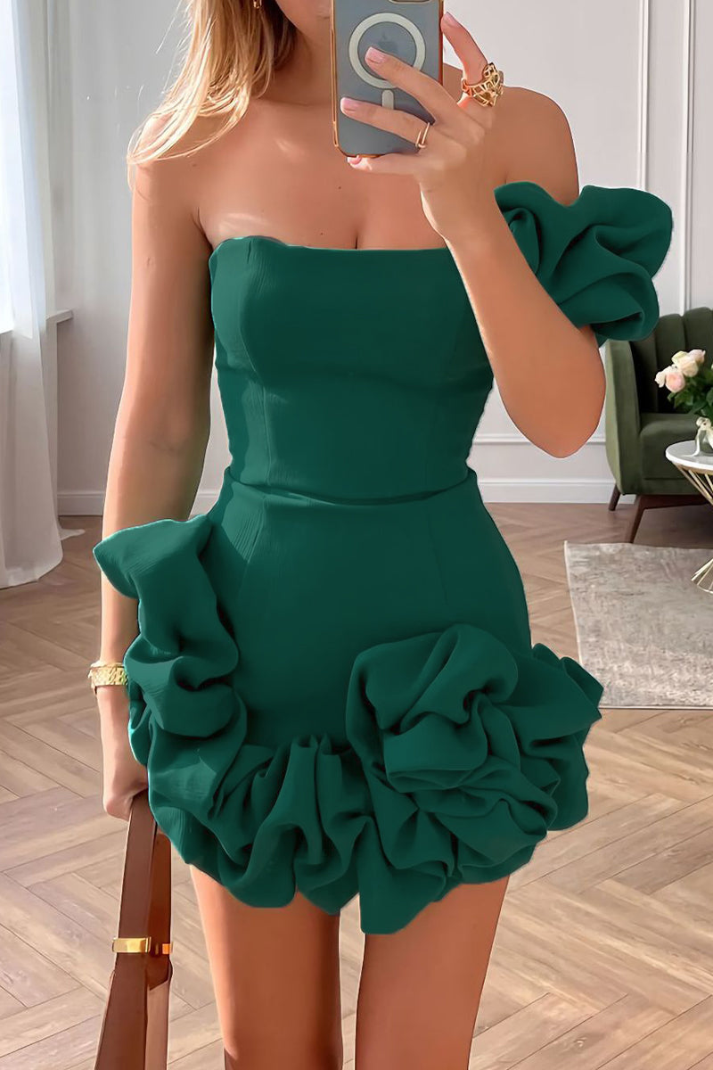 Women's One-Shoulder Mini Dress - Ruffle Detail - Fitted Waist - Elegant Formal Wear by Lumina Vancouver