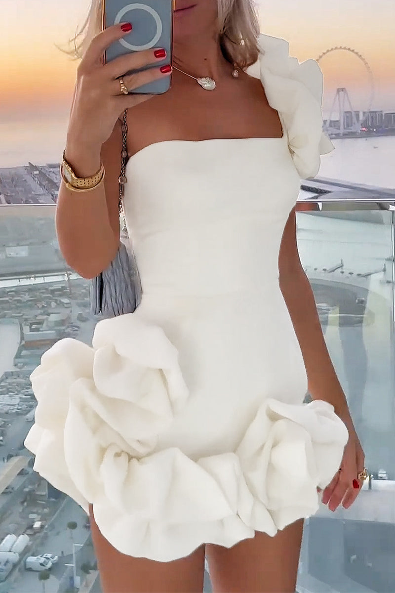 Women's One-Shoulder Mini Dress - Ruffle Detail - Fitted Waist - Elegant Formal Wear by Lumina Vancouver