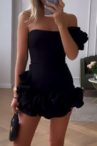 Women's One-Shoulder Mini Dress - Ruffle Detail - Fitted Waist - Elegant Formal Wear by Lumina Vancouver