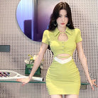 Women's Mini Dress - Slim Fit - Short Sleeve - Cutout Design - Button Front by Lumina Vancouver