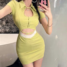 Women's Mini Dress - Slim Fit - Short Sleeve - Cutout Design - Button Front by Lumina Vancouver