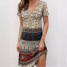 Women’s Mini Dress – Relaxed Fit – Deep V-Neck – Short Sleeve Boho Patchwork Cotton by Lumina Vancouver