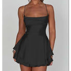 Women's Satin Mini Dress - Cowl Neck - Spaghetti Straps - Elegant A-Line Silhouette by Lumina Vancouver