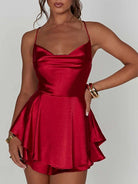 Women's Satin Mini Dress - Cowl Neck - Spaghetti Straps - Elegant A-Line Silhouette by Lumina Vancouver