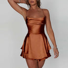 Women's Satin Mini Dress - Cowl Neck - Spaghetti Straps - Elegant A-Line Silhouette by Lumina Vancouver