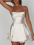 Women's Satin Mini Dress - Cowl Neck - Spaghetti Straps - Elegant A-Line Silhouette by Lumina Vancouver