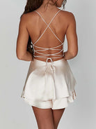 Women's Satin Mini Dress - Cowl Neck - Spaghetti Straps - Elegant A-Line Silhouette by Lumina Vancouver