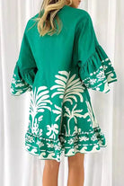 Women’s V-Neck A-Line Dress - Bohemian Print - Bell Sleeves - Tiered Hem by Lumina Vancouver