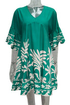 Women’s V-Neck A-Line Dress - Bohemian Print - Bell Sleeves - Tiered Hem by Lumina Vancouver