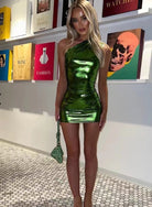 Women’s Mini Dress - One-Shoulder Asymmetrical Design - Shiny Metallic Party Wear by Lumina Vancouver